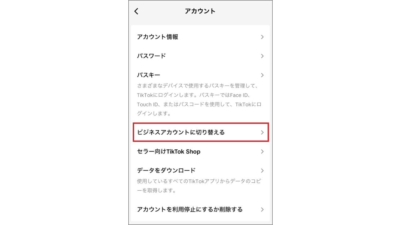 「ビジネスアカウントに切り替える」をタップ